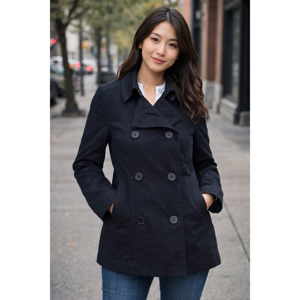 GAP Black Double-Breasted Peacoat Jacket Women's Small Classic Lightweight‎ Coat
